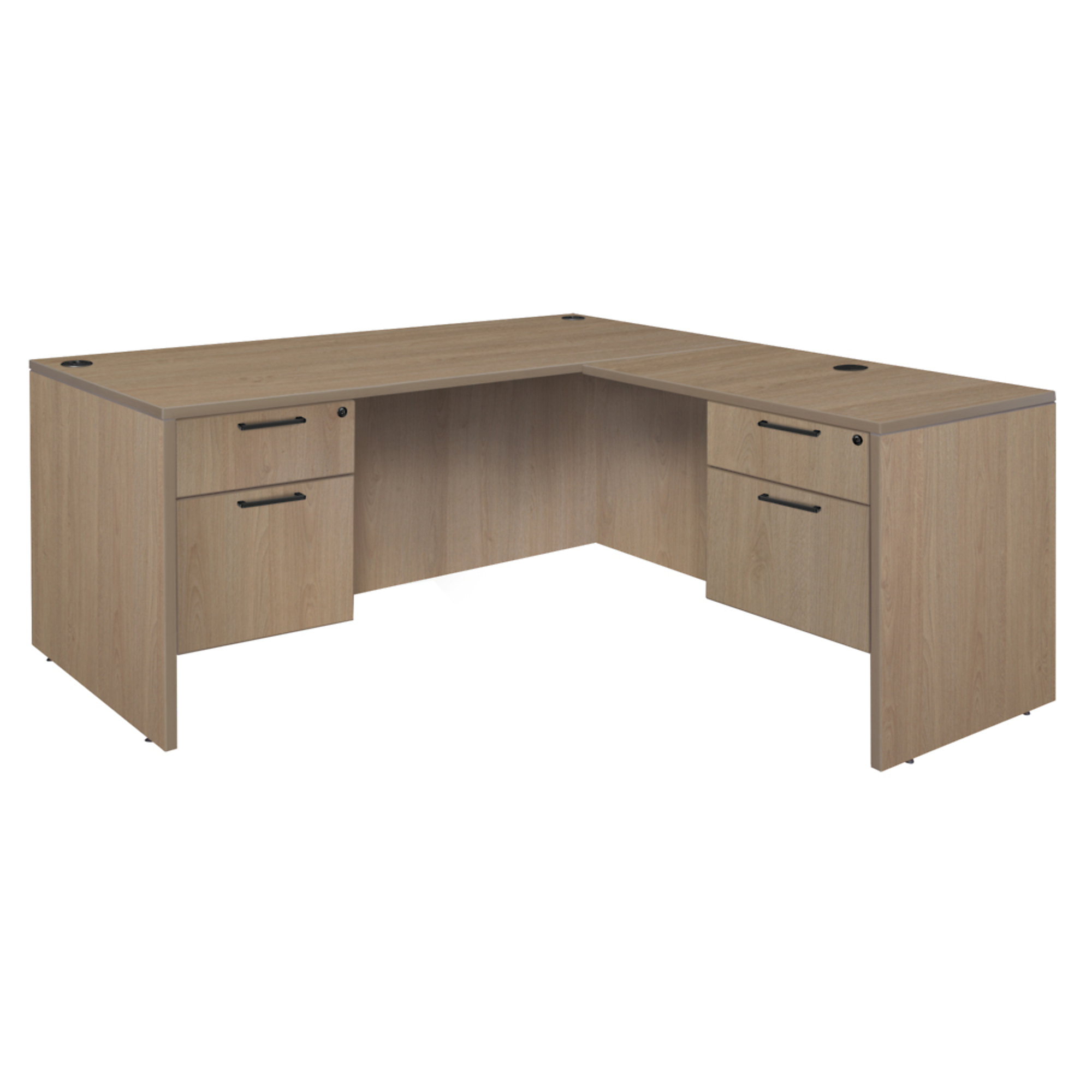 Regency Legacy L-Shaped Desk with Double Pedestal Drawer Unit — 71in. x 35in., Noble Oak, Lockable Drawers, Model# LLD7135NO